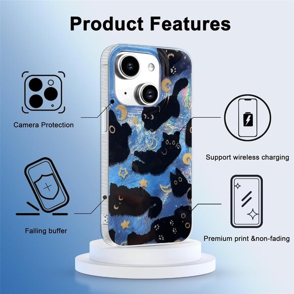 NWT iPhone 13/14 Case, Black Cat Design, Slim Silicone Bumper, Wireless Charging - Picture 3 of 10